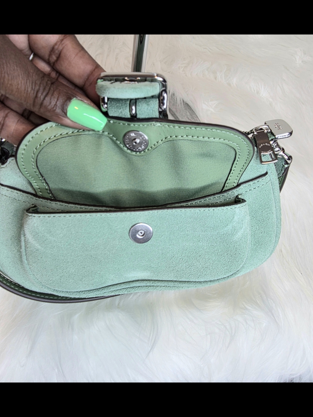 Coach Aston Mint Suede Mini Shoulder Bag with Crossbody Strap& Front Pocket NWT - Picture 11 of 11